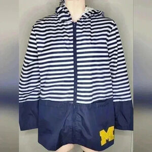 GameDay Michigan Wolverings Blue & White Stripped Hooded Lightweight Jacket Sz M
